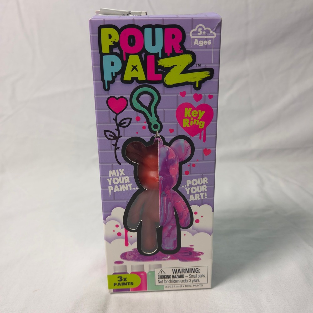 ToyMonster Pour Palz DIY Fluid Art Bear Keyring Kit Grape Pink Mint FC-G00300